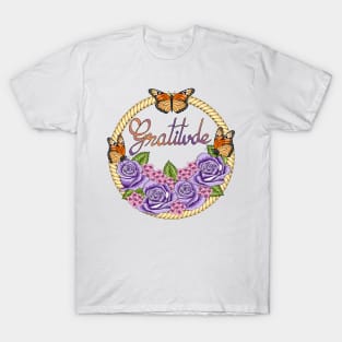 Gratitude - Floral And Butterflies T-Shirt